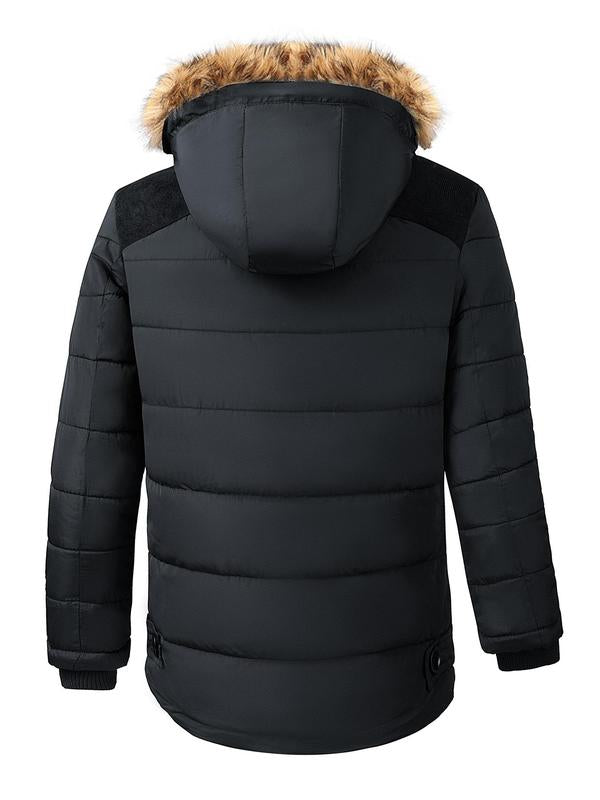 Men's Contrast Faux Fur Trim Hooded Jacket