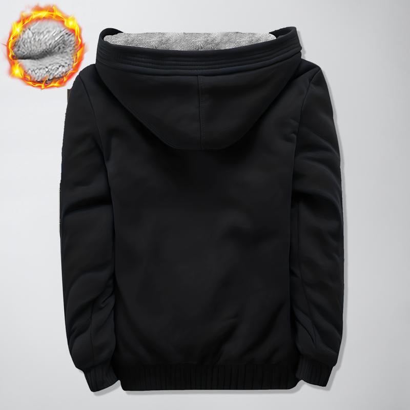 GGT Thickened Fleece Solid Color Hooded Cardigan - Men's Winter Sweatshirt Jacket