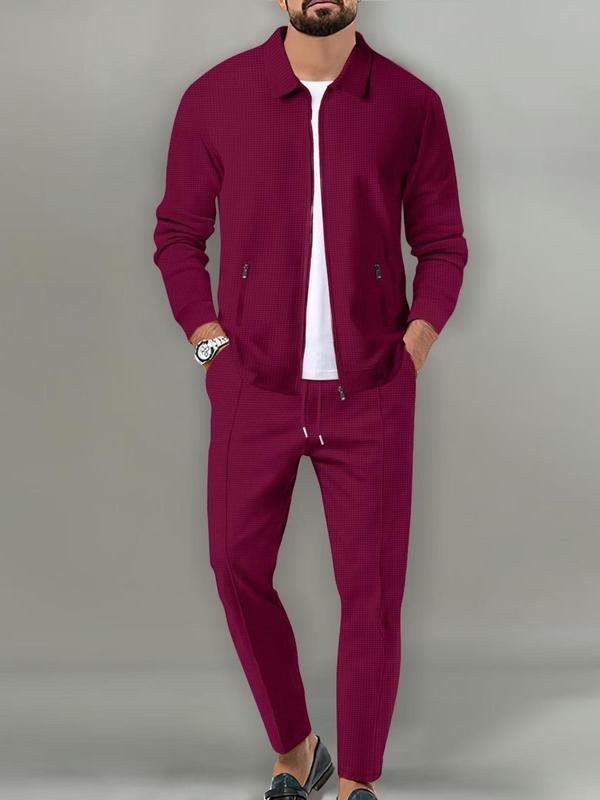 GGT Sporty Two-piece Set Men's Plain Zip Up Jacket & Drawstring Waist Pants Tracksuit Set