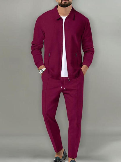 GGT Sporty Two-piece Set Men's Plain Zip Up Jacket & Drawstring Waist Pants Tracksuit Set