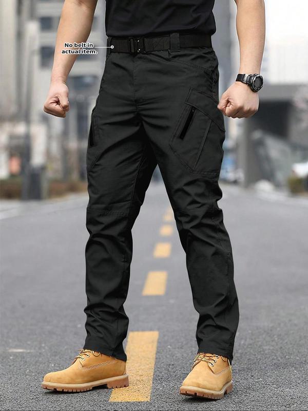 KZZ Men's Solid Color Flap Pocket Zipper Fly Cargo Pants without Belt Accessories
