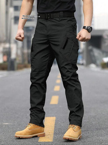 KZZ Men's Solid Color Flap Pocket Zipper Fly Cargo Pants without Belt Accessories
