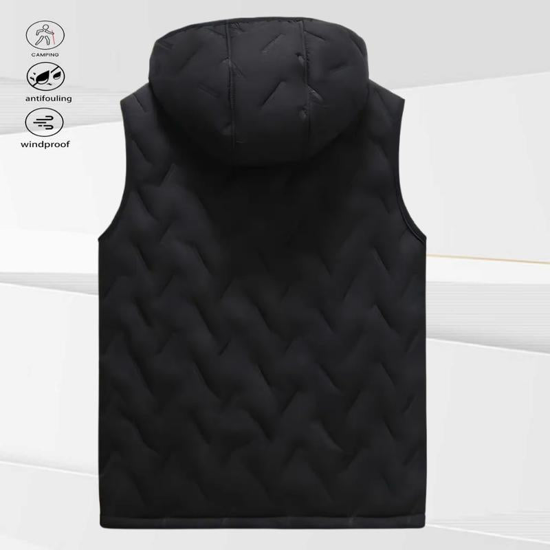 KZZ black hooded fleece vest,  fleece lining for warm practicality, zipper pockets convenient