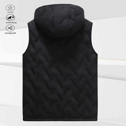 KZZ black hooded fleece vest,  fleece lining for warm practicality, zipper pockets convenient