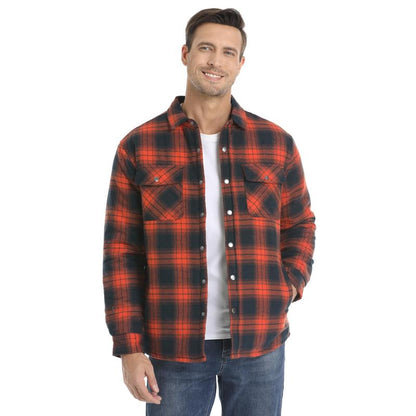 KZZ Men's Flannel Shirt Jacket with Quilted Lined Long Sleeve Plaid Coat