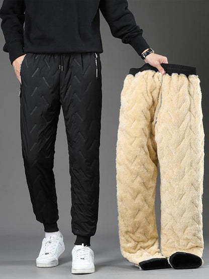 Men's Warm Fleece-Lined Straight-Leg Jogger Pants with Zipper Pockets
