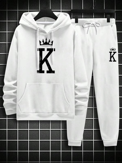 KZZ Men's Fleece Jogger Set, Hooded Sweatshirt & Drawstring Pants