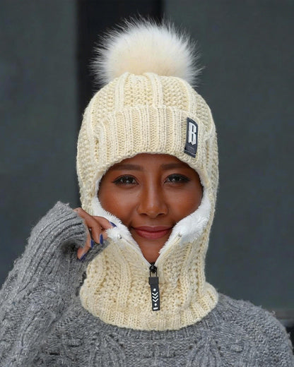 Cute Pom-Pom Neck Gaiter Warm Knit Beanie