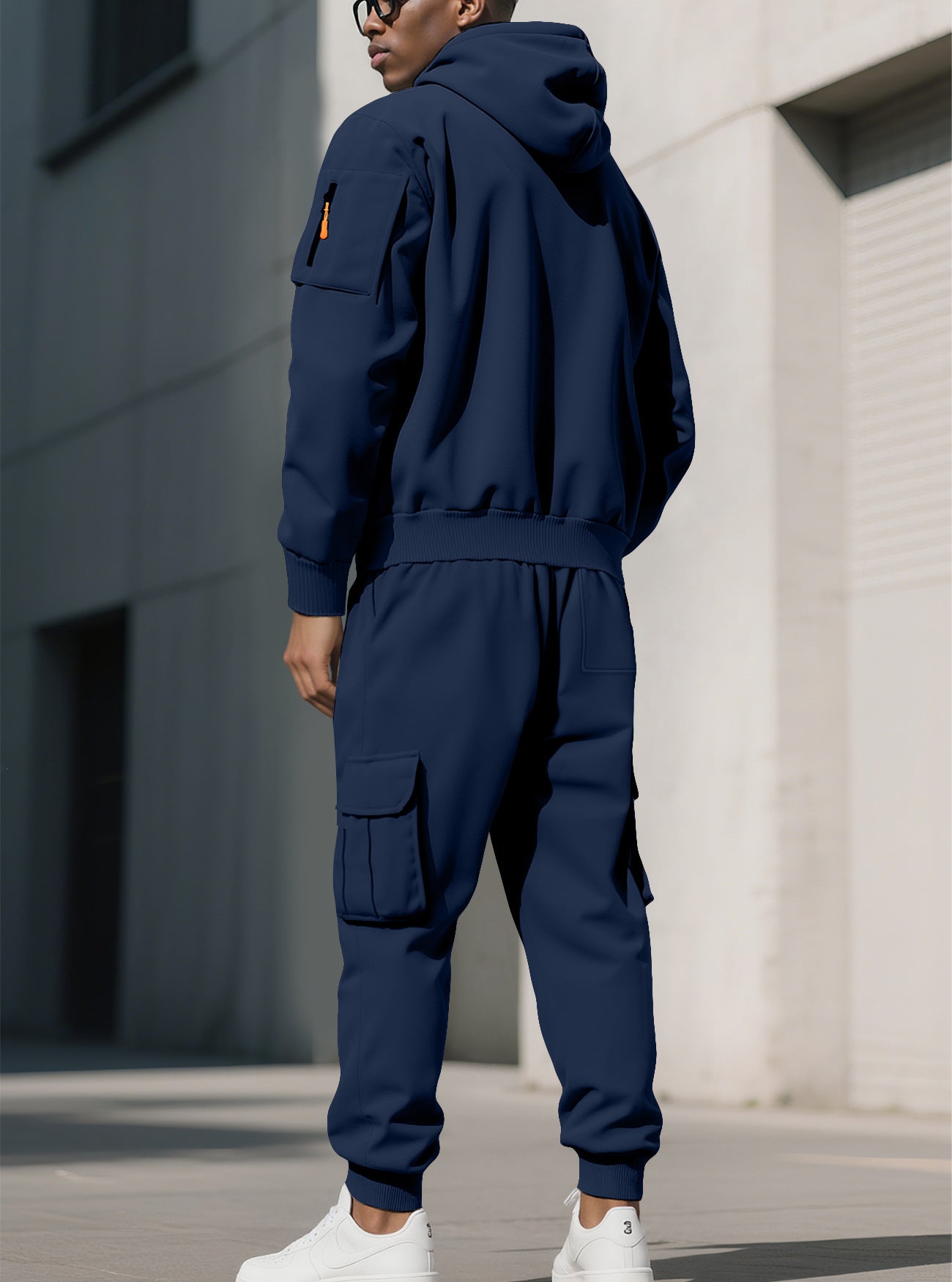 KZZ Men's Fall & Winter Hooded Casual Tracksuit Set: featuring a zip-front hooded design, cargo pants with multiple pockets