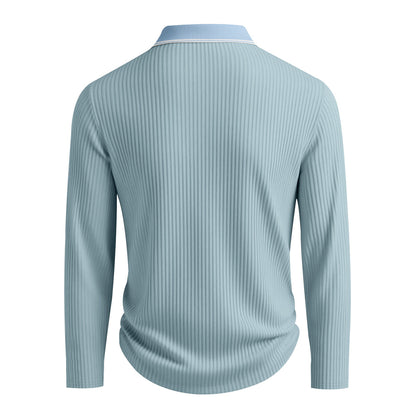 KZZ Men's Long Sleeve Polo Shirt Jacquard Fabric Collared Top
