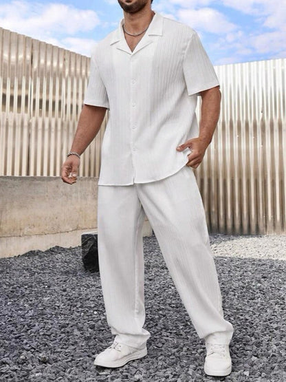 GGT Men's Two-piece Suit Shirt and Elastic Waist Pants Set
