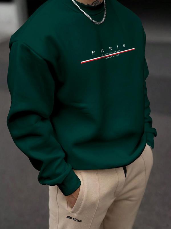 Men's Solid Color & Letter Print Drop Shoulder Sweatshirt