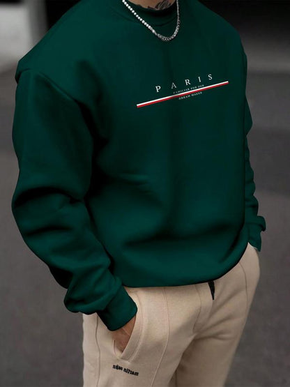 Men's Solid Color & Letter Print Drop Shoulder Sweatshirt