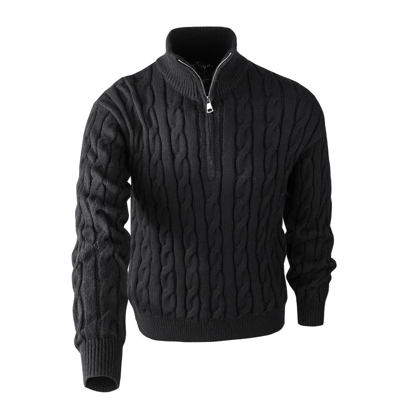 GGT Men's solid color zipper sweater, fashionable knit long sleeved