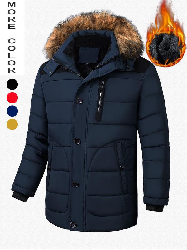 Men's Contrast Faux Fur Trim Hooded Jacket