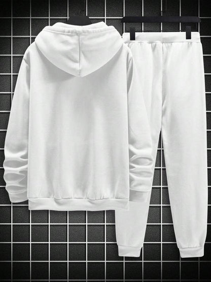 KZZ Men's Fleece Jogger Set, Hooded Sweatshirt & Drawstring Pants