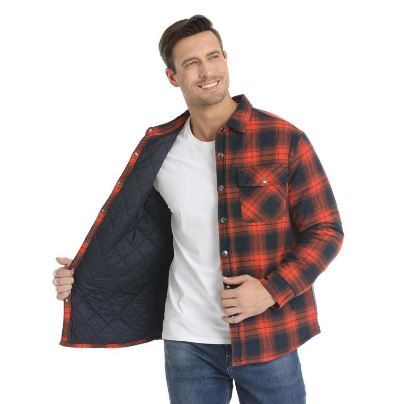 KZZ Men's Flannel Shirt Jacket with Quilted Lined Long Sleeve Plaid Coat