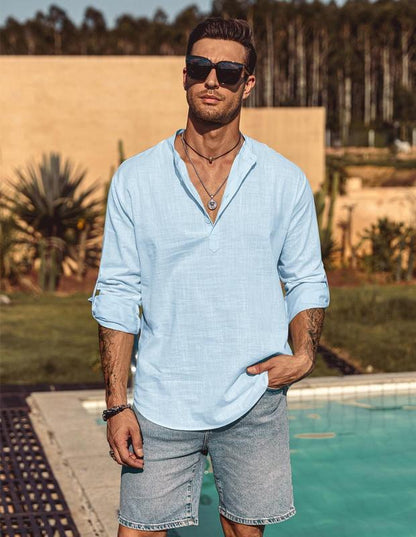 Men's Cotton Linen  Shirt Long Sleeve Hippie Casual Beach T Shirts Menswear