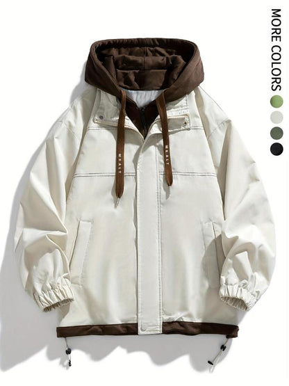 KZZ Men's Colorblock Letter Pocket Longsleeves Drawstring Hooded Jacket