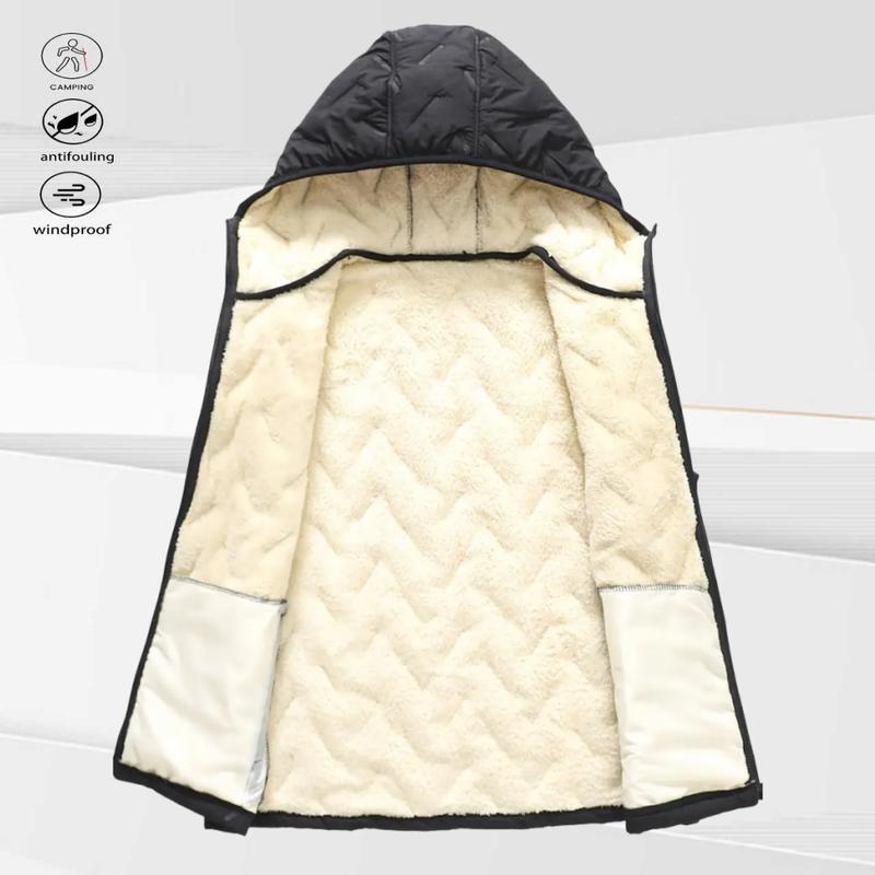 KZZ black hooded fleece vest,  fleece lining for warm practicality, zipper pockets convenient