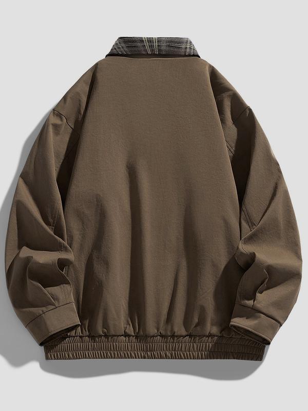 Men's Casual Loose-Fit Woven Jacket Vintage British Style Colorblock Design