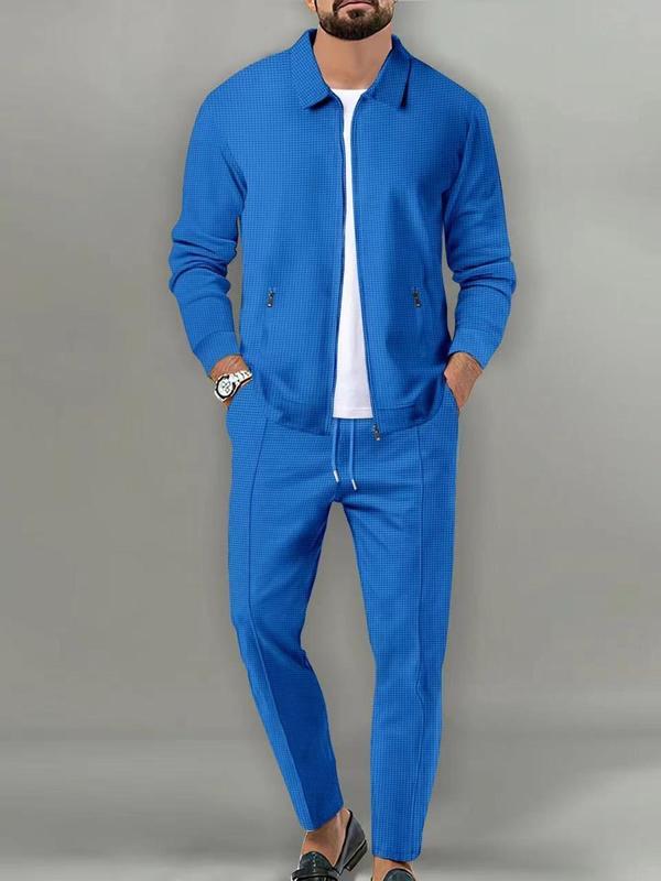 KZZ Sporty Two-piece Set Men's Plain Zip Up Jacket & Drawstring Waist Pants Tracksuit Set