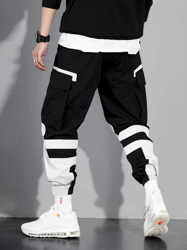 Men's Colorblock Drawstring Waist Cargo Pants