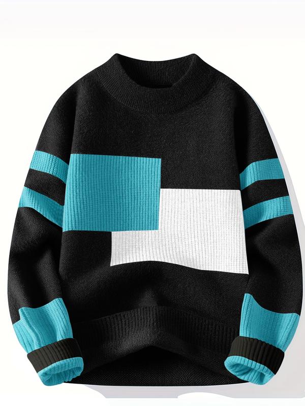 KZZ Men's Geometric Pattern Pullover Sweater