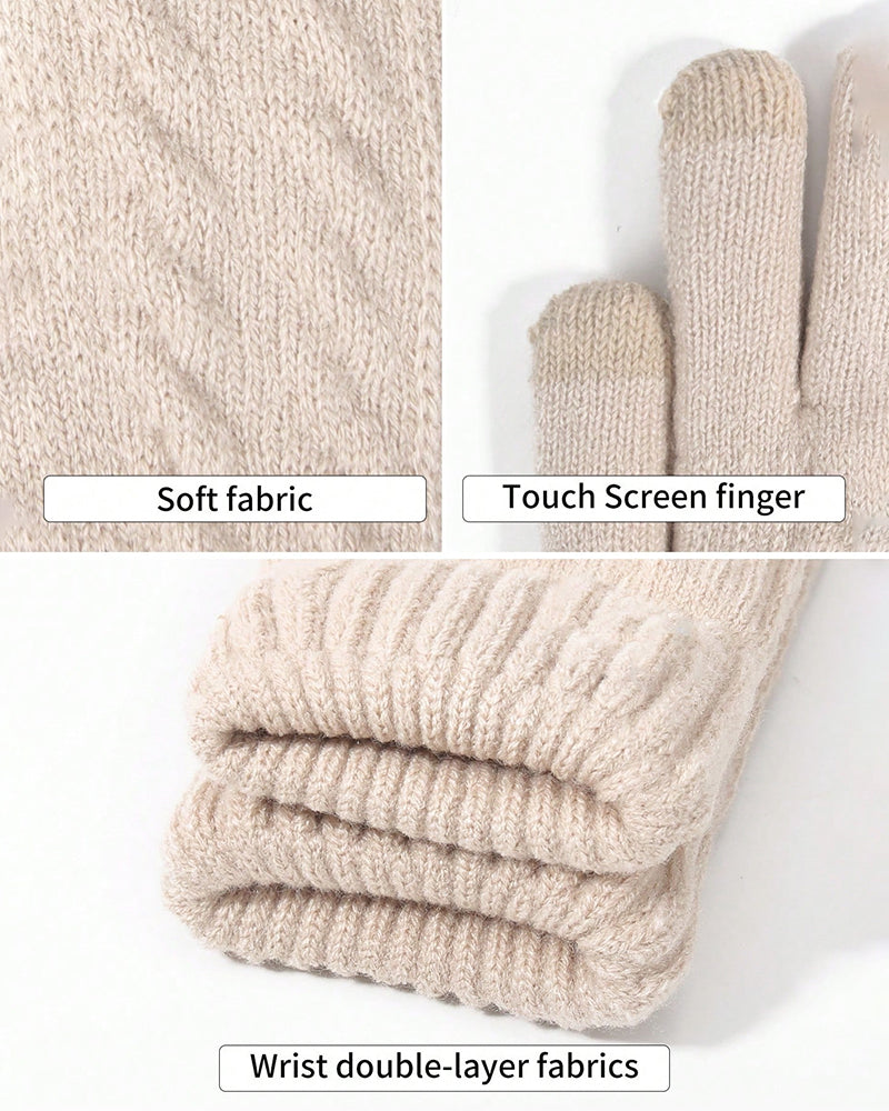 Warm Gloves Velvet Padded Arctic Velvet Winter Touch Screen Knitted Gloves