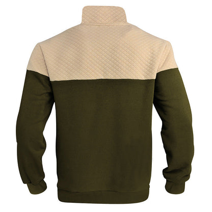 KZZ Men's Fall/Winter Patchwork Design Casual Stand-Up Collar Zipper Hoodie Sweatshirt