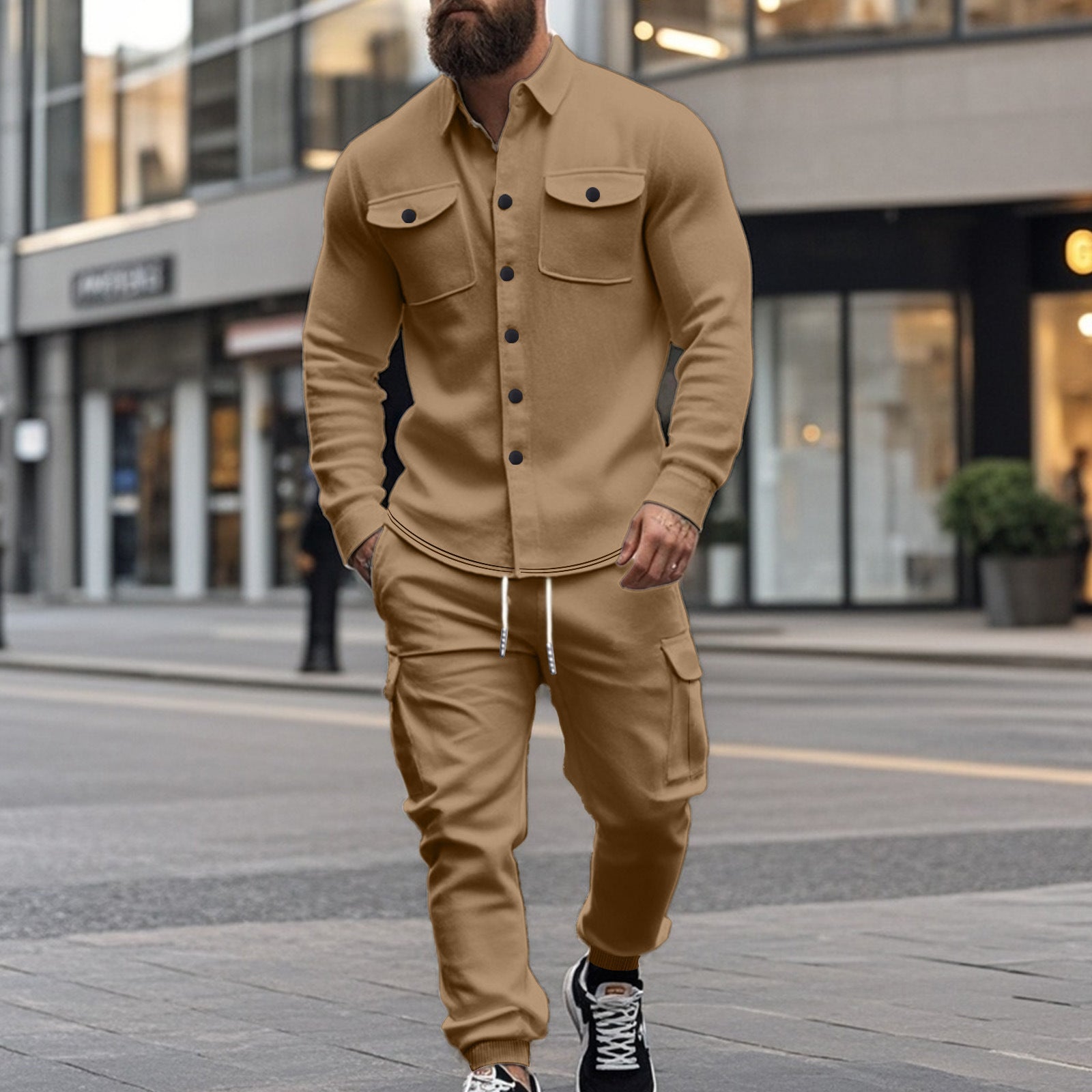 KZZ Men's Fleece Lined Workwear Set Loose Fit Warm Two-Piece