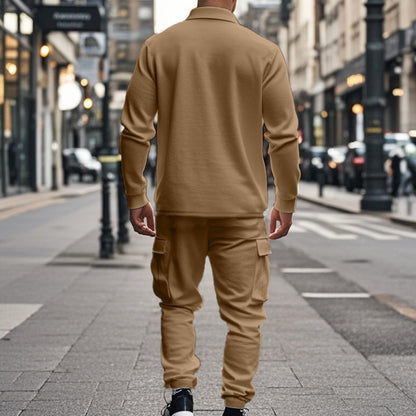 KZZ Men's Fleece Lined Workwear Set Loose Fit Warm Two-Piece