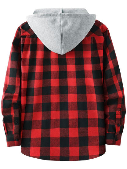 Plaid Patchwork Button Front Hooded Jacket