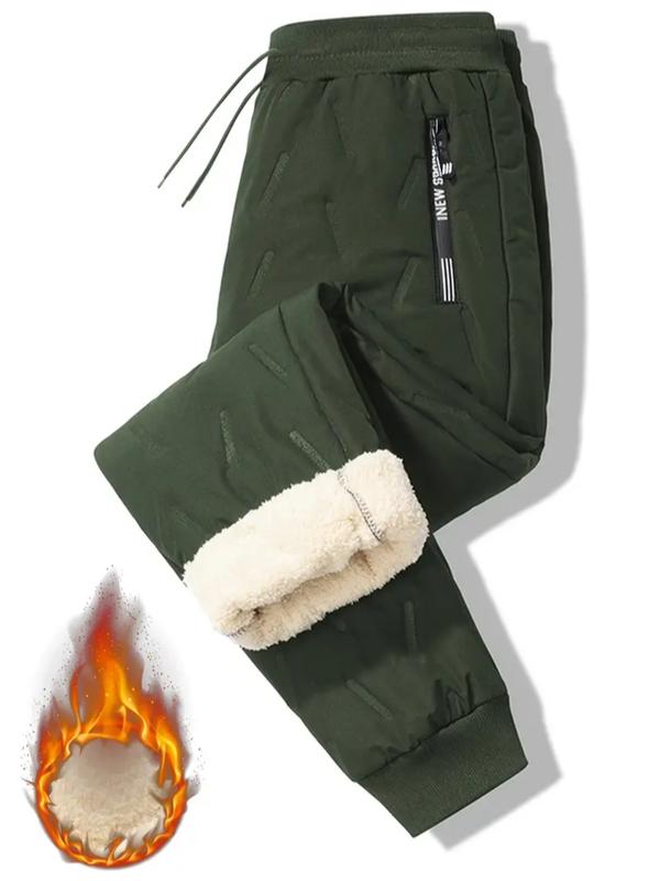 Men's Warm Fleece-Lined Straight-Leg Jogger Pants with Zipper Pockets