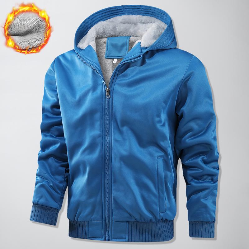 GGT Thickened Fleece Solid Color Hooded Cardigan - Men's Winter Sweatshirt Jacket