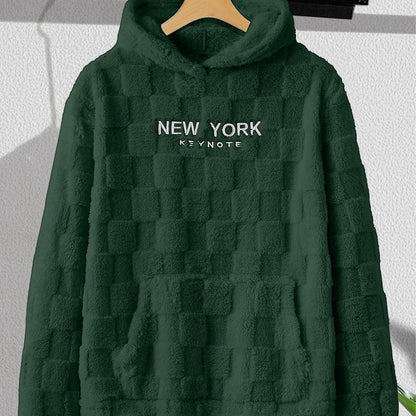 NewYork Hoodie Men's Letter Embroidery Pocket Textured Flannel Hoodie