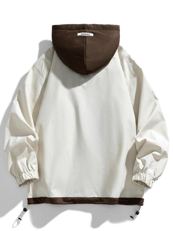 KZZ Men's Colorblock Letter Pocket Longsleeves Drawstring Hooded Jacket