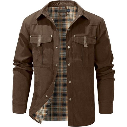 KZZ Men's Flannel Lined Shacket Jacket Plaid Brushed Lining Cowboy Western