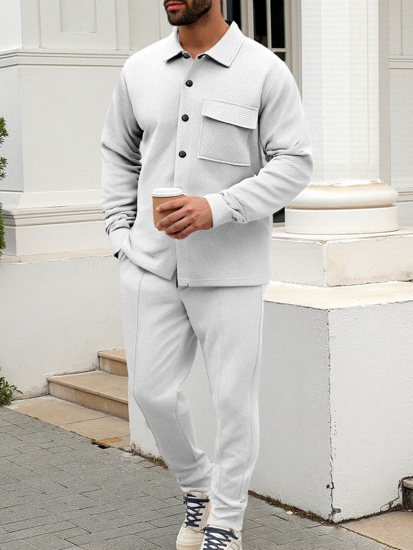 KZZ Men's two-piece casual suit with a stand-up collar long sleeves with a subtle texture