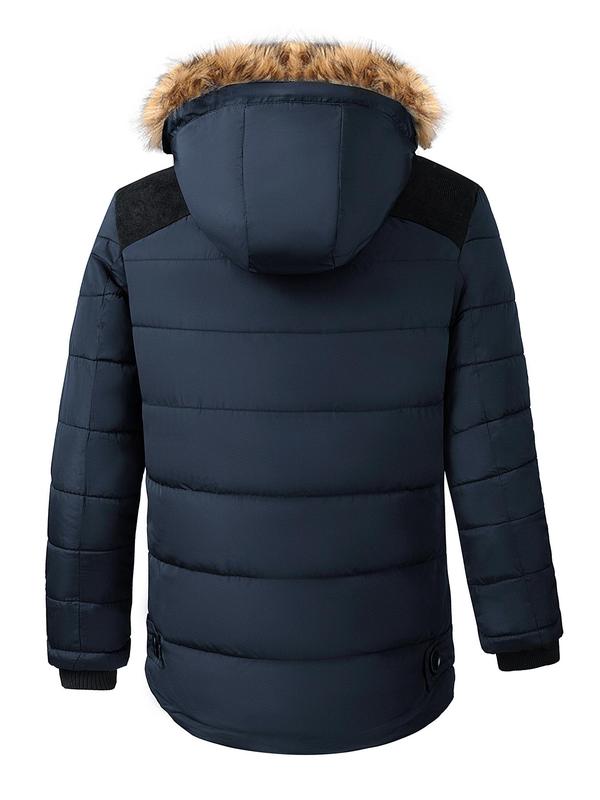 Men's Contrast Faux Fur Trim Hooded Jacket