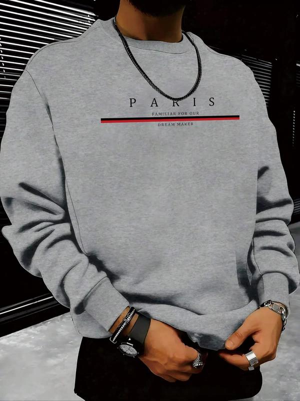 Men's Solid Color & Letter Print Drop Shoulder Sweatshirt