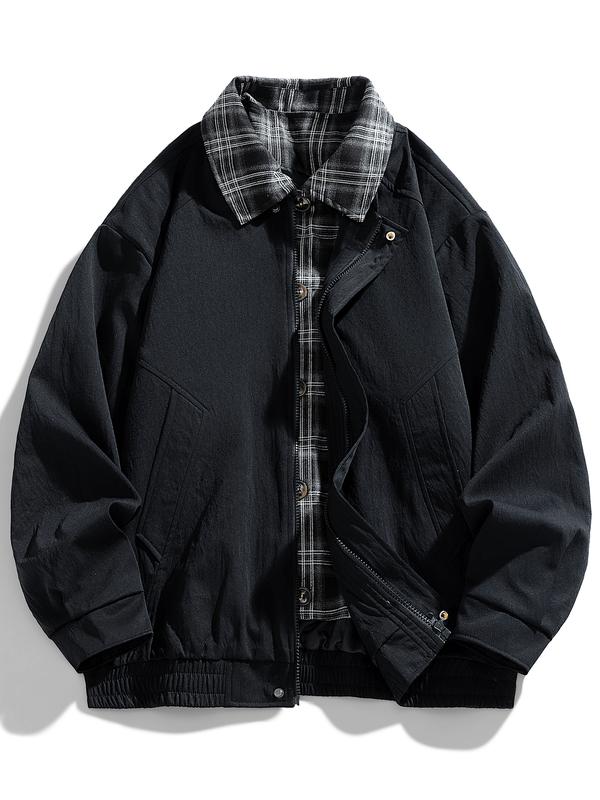 Men's Casual Loose-Fit Woven Jacket Vintage British Style Colorblock Design