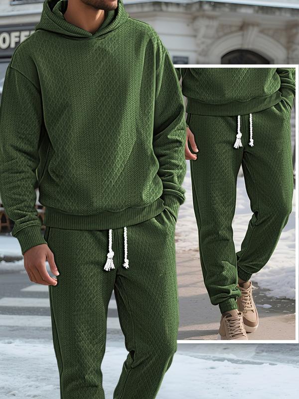 KZZ Two-piece men's solid color hooded sweatshirt and drawstring pants set