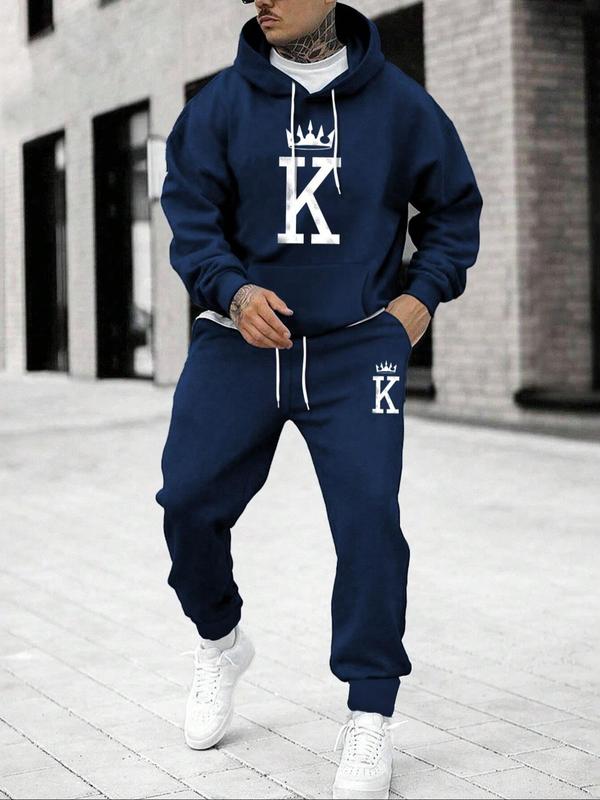 KZZ Men's Fleece Jogger Set, Hooded Sweatshirt & Drawstring Pants