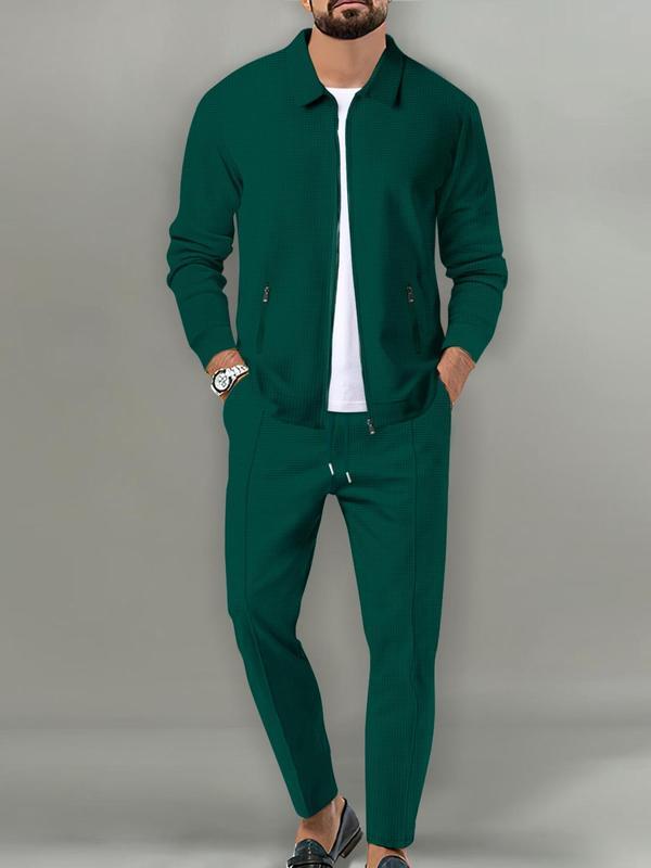 GGT Sporty Two-piece Set Men's Plain Zip Up Jacket & Drawstring Waist Pants Tracksuit Set