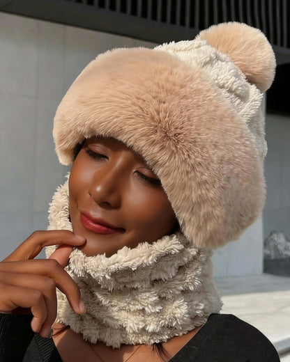 Hat And Scarf One-piece Plus Velvet Padded Windproof Cold-proof Cap