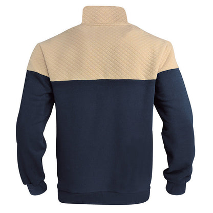 KZZ Men's Fall/Winter Patchwork Design Casual Stand-Up Collar Zipper Hoodie Sweatshirt