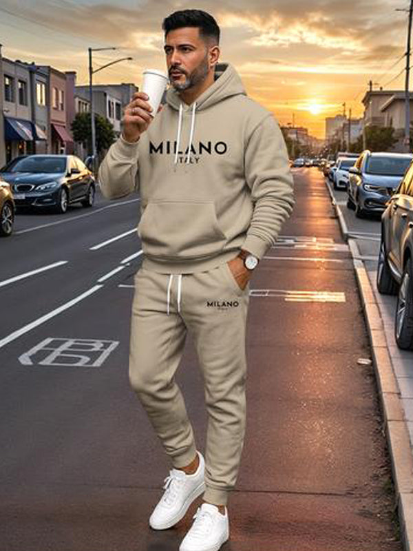 KZZ Men's Printed Hoodie and Drawstring Sweatpants Set, Menswear