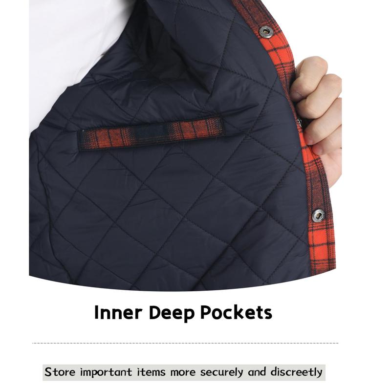 KZZ Men's Flannel Shirt Jacket with Quilted Lined Long Sleeve Plaid Coat