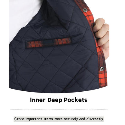 KZZ Men's Flannel Shirt Jacket with Quilted Lined Long Sleeve Plaid Coat